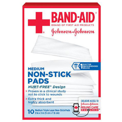 Band Aid First Aid Covers Non Stick Pads, Medium 2 Inch X 3 Inch - 10 Ea
